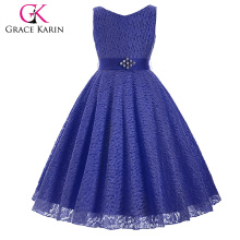 Grace Karin Ärmellos V-Ausschnitt Spitze Blume Mädchen Prinzessin Festzug Marine Blau Kleid 2 ~ 12Years CL008938-8